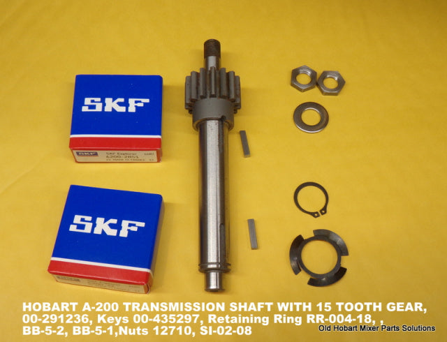 TRANSMISSION SHAFT KIT WITH 15 TOOTH GEAR KIT. 00-291236 for Hobart A200 Mixer