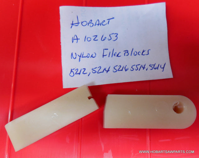 2 Nylon Filler Blocks for Hobart 5212, 5214, 5216, 5514 & 5614 Saws. Replaces A102653.