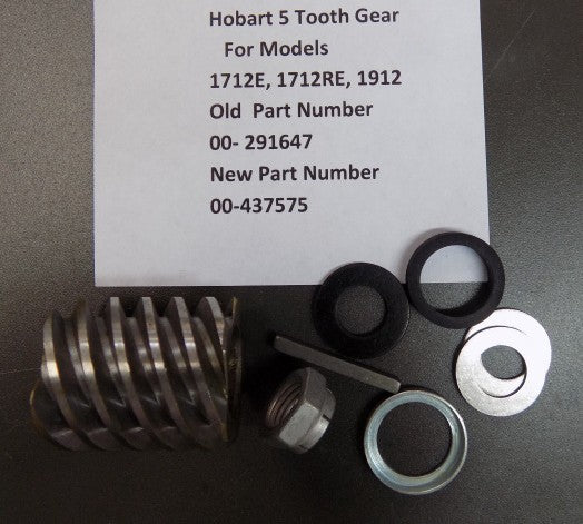 5 Tooth Worm Gear Kit for Hobart 1712E, 1912 Slicers. Replaces 00-437575.