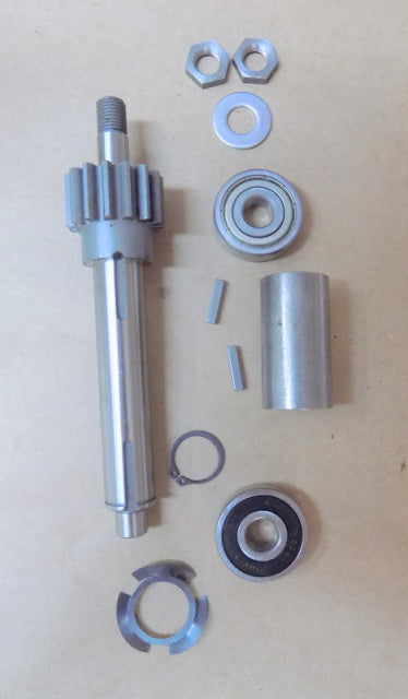 Transmission Shaft with 15T Gear 00-291236 Assembly with  Keys 00-435297, Retaining Ring RR-004-18, Spacer 12697, BB-5-2, BB-5-1, Nuts 12710, SI-02-08 for Hobart A120 and A200 Mixers