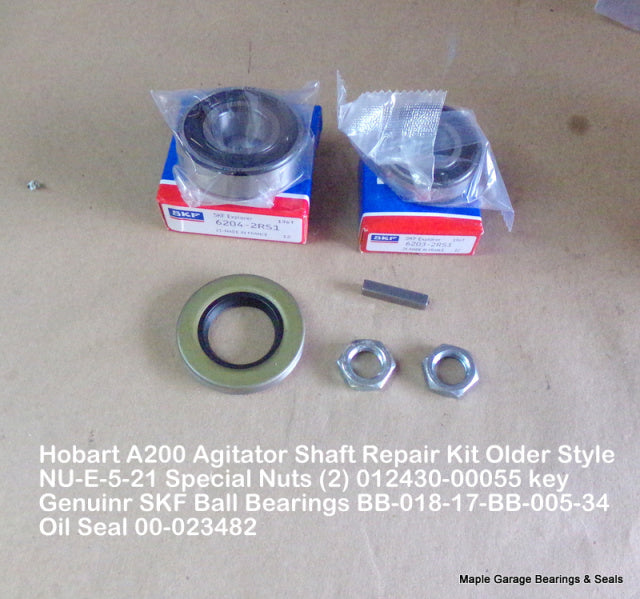 Agitator Shaft Repair Kit for Older Hobart A200 Mixer SKF Bearings BB-018-17, BB-005-34, Oil Seal 00-023483, Special Nuts NU-E-5-21