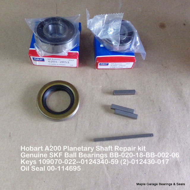 Planetary Shaft Repair kit SKF Ball Bearings BB-020-18-BB-020-06 Keys 109070-022--0124340-59 (2)-01243017 Oil Seal 00-114695 for Hobart A200 Mixer