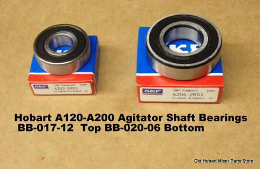 Hobart A200 Agitator Shaft Bearings BB-017-12 Top, BB-020-06 Bottom.