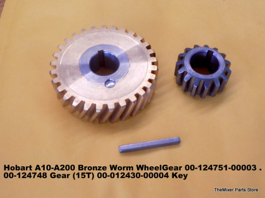 Bronze Worm Wheel Gear 00-124751-00003 . 00-124748 Gear (15T) 00-012430-00004 Key for Hobart A120 and A200 Mixers