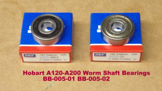 Hobart A120, A200 Worm Shaft Premium Bearings BB-005-01 & BB-005-02.