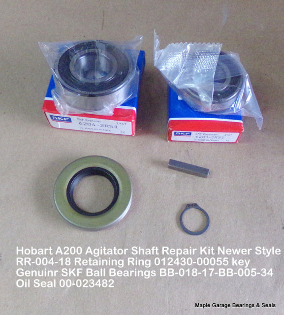 Agitator Shaft Repair Kit RR-004-18 Retaining Ring 012430-00055 key Genuine SKF Ball Bearings BB-018-17-BB-005-34 Oil Seal 00-023482 for Newer Style Hobart A200 Mixers