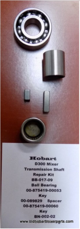 Hobart D300 Mixer Transmission Repair kit BB-017-09 Top Bearing, 00-875419-00053 Key, 00-089829 Spacer, 00-875419-00060 Key BN-002-02 Needle Bearing