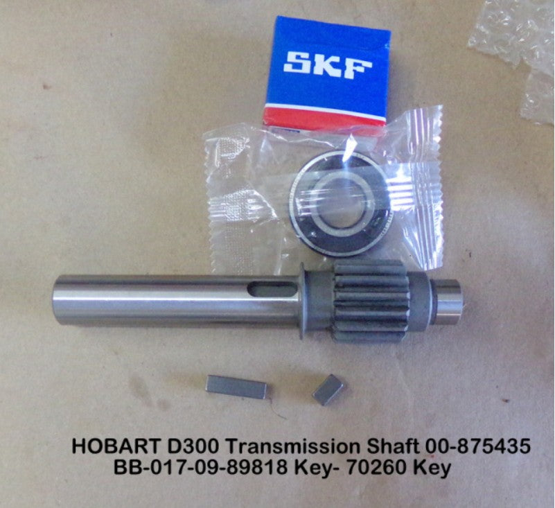 HOBART D300 Transmission Shaft 00-875435, Bearing BB-017-09, 89818 Key, 70260 Key