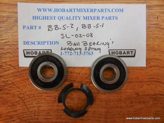 WORM WHEEL BALL BEARINGS &amp; LOADING SPRING OLD NUMBERS BB-5-2, BB5-1, SL-02-08, NEW NUMBERS BB-005-002, BB-005-01, SL-002-08 for Hobart A120 and A200 Mixer