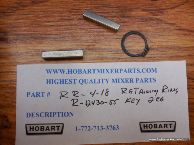 Transmision Shaft Keys and Retaining Ring for Hobart A120, A200 replaces RR-4-18, 435297, NEW PART NUMBERS RR-004-18, 00-435297.