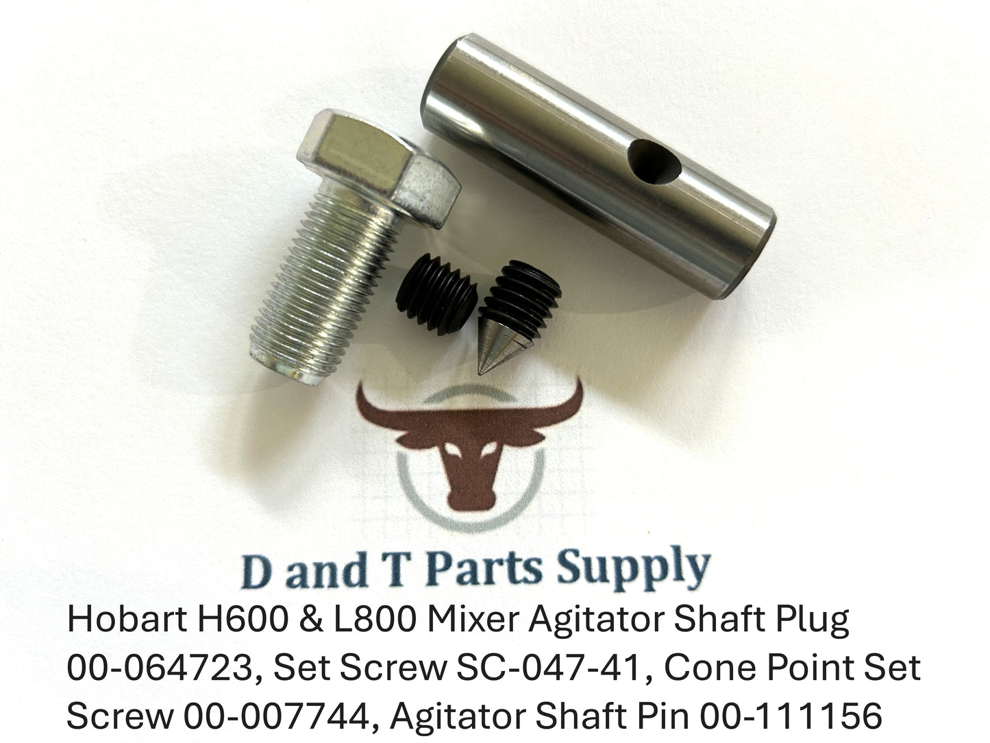Hobart H600, L800 Mixer Agitator Shaft Pin 00-111156, Plug 00-064723, Set Screw SC-047-41 Cone Point Set Screw 00-007744