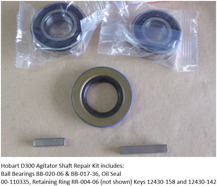 Hobart D300 Mixer Agitator Top Ball Bearing BB-020-06, Bottom BB-017-36, oil seal 00-1110335