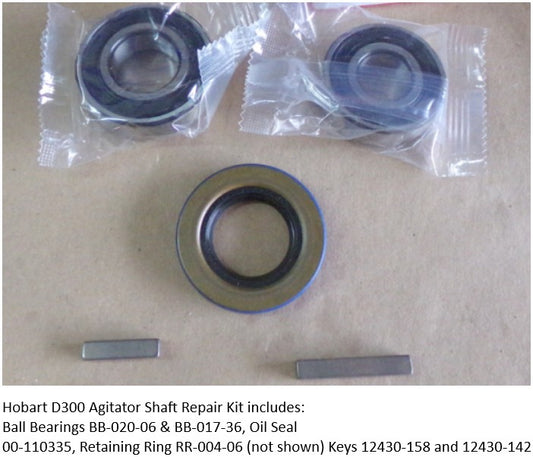 Hobart D300 Mixer Agitator Top Ball Bearing BB-020-06, Bottom BB-017-36, oil seal 00-1110335